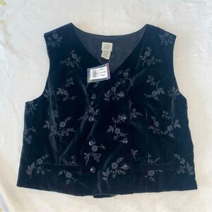 New VINTAGE 90s GAP BLACK VELVET DOUBLE-BREASTED FLORAL EMBROIDERED VEST XL NWT